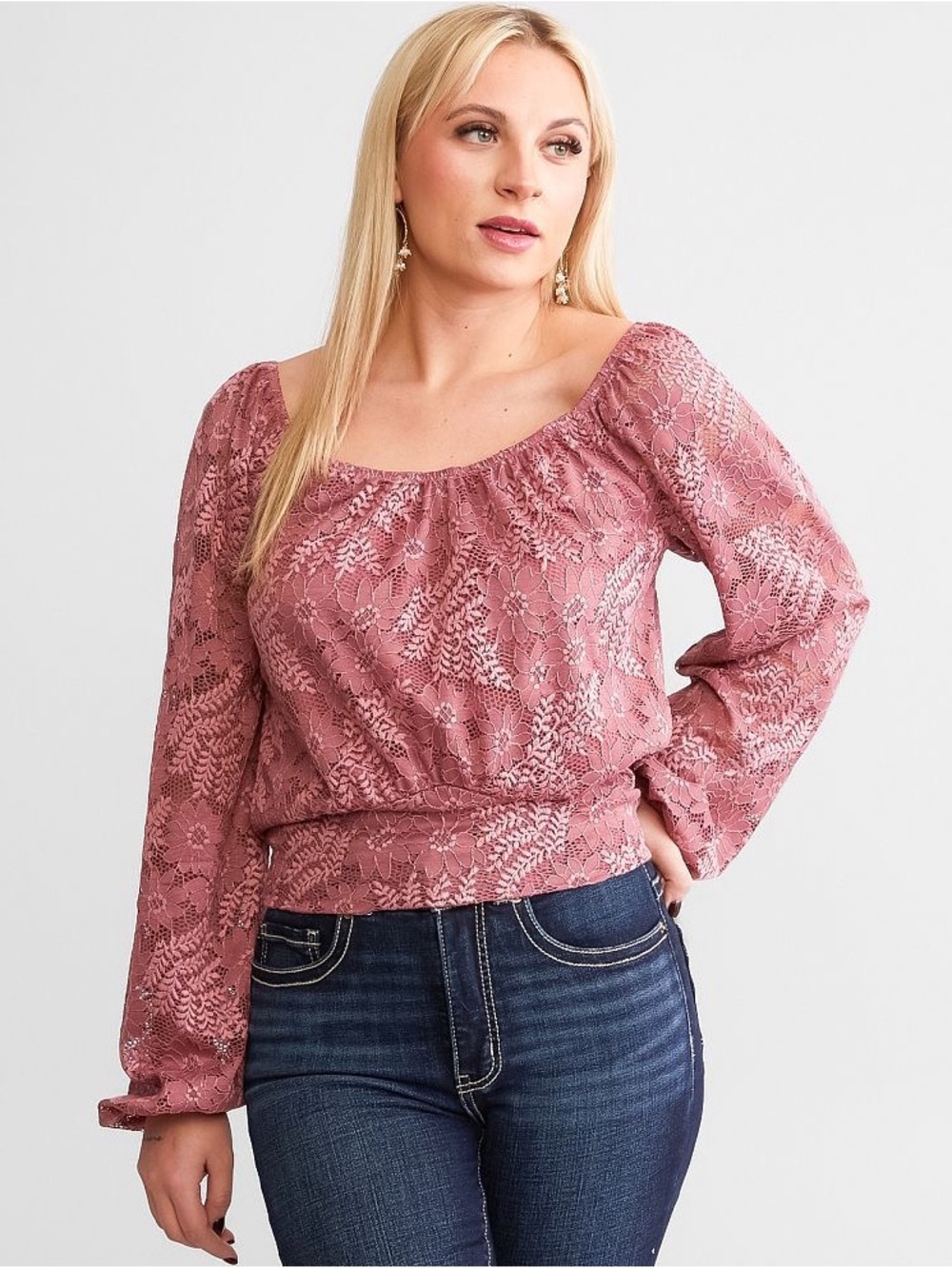 Daytrip Rose Pink Lace Peasant Blouse